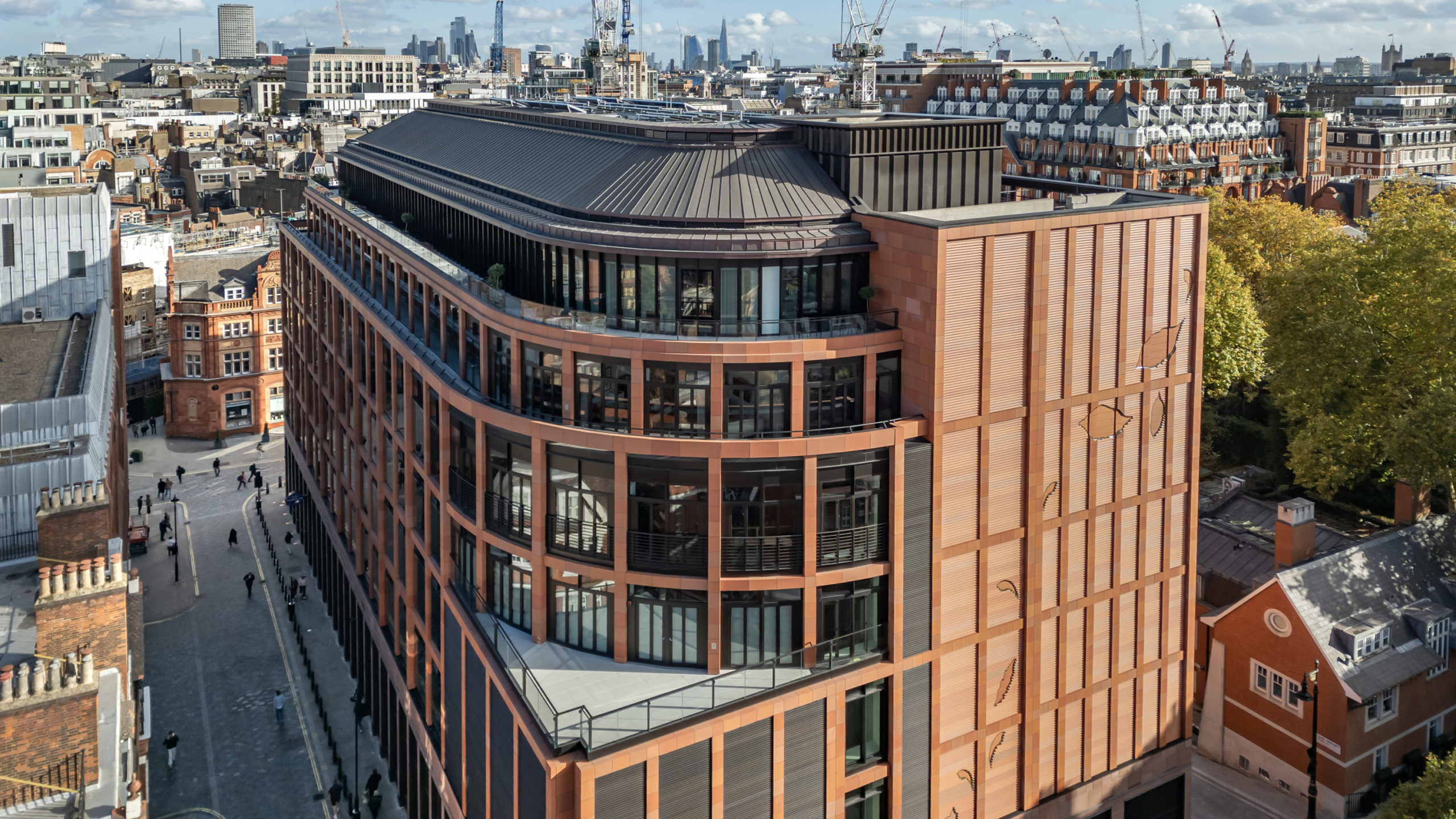 Aerial view of the award winning roof at Davies St